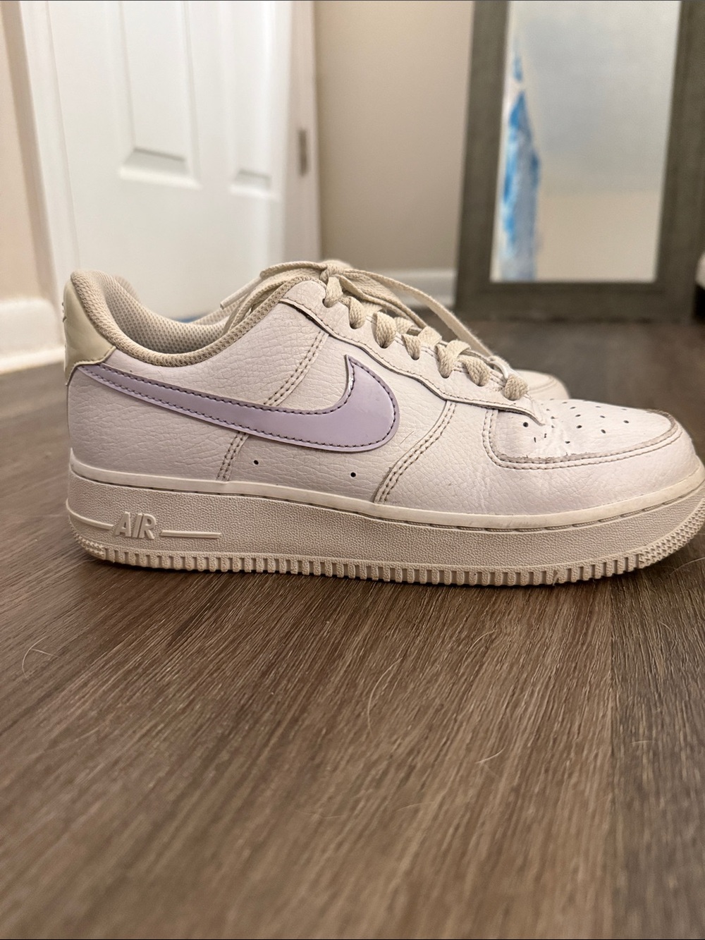 Nike Women’s Air Force 1 Low — White with Lavender Swoosh